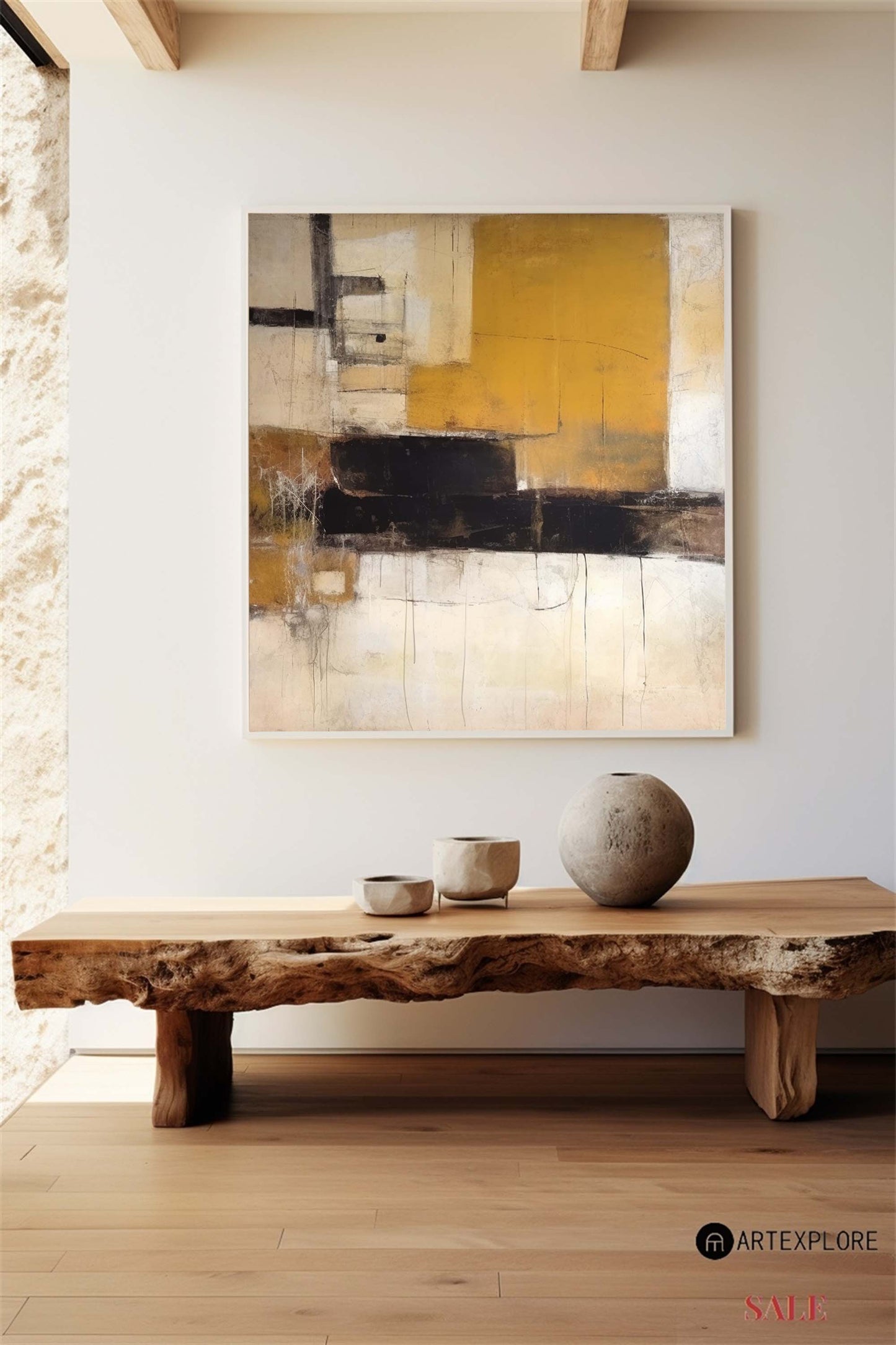Chic Yellow and Black Modern Abstract Oil Painting for Contemporary Home Decor