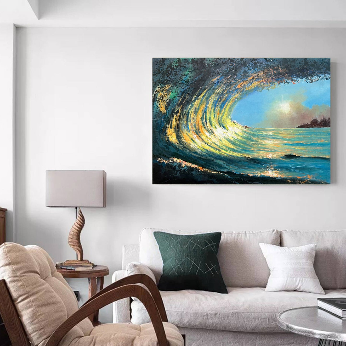 Vibrant Sunrise Wave Oil Painting for Coastal Art Lovers