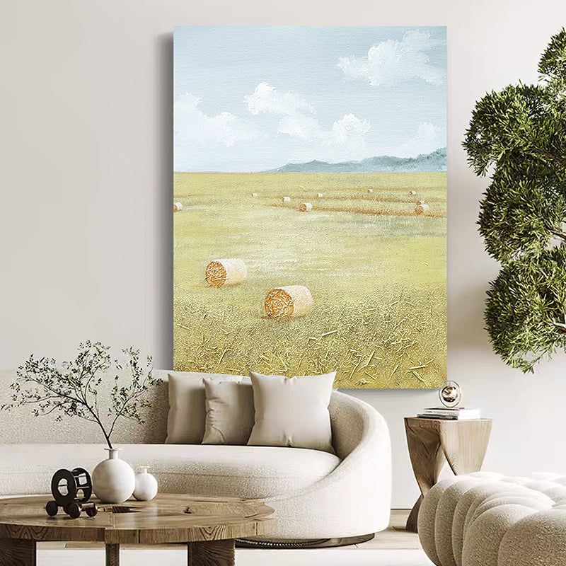 Hay Bales European Fields Meadow Oil Painting 114HB