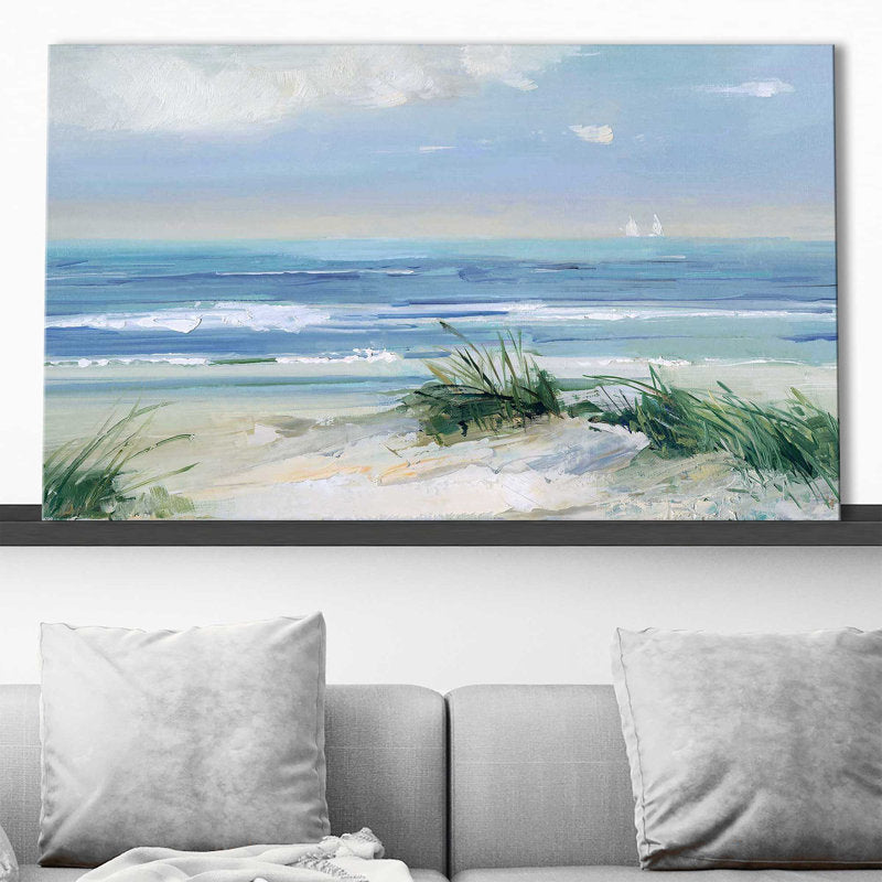 Coastal Breezes: Serene Beach Landscape Oil Painting
