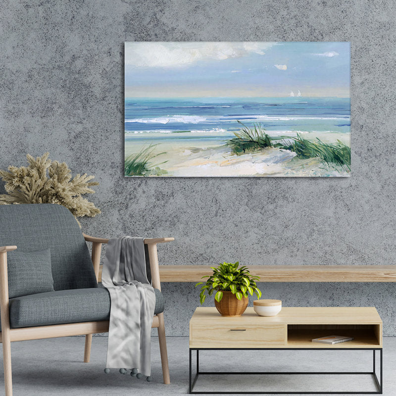 Coastal Breezes: Serene Beach Landscape Oil Painting