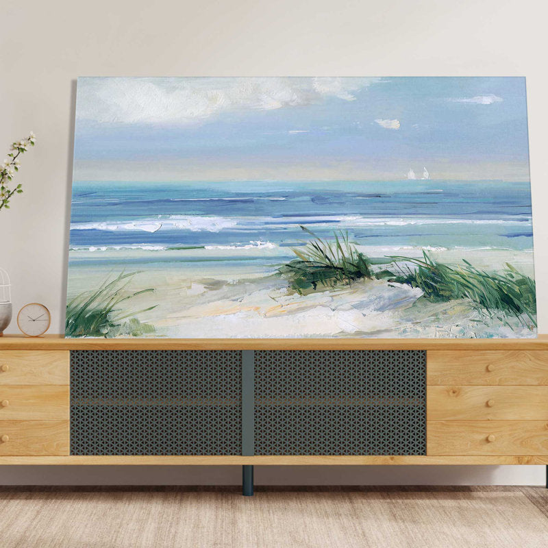 Coastal Breezes: Serene Beach Landscape Oil Painting