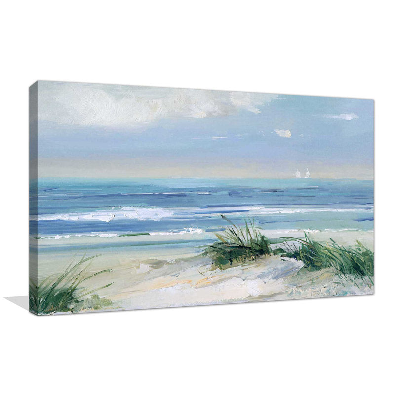 Coastal Breezes: Serene Beach Landscape Oil Painting