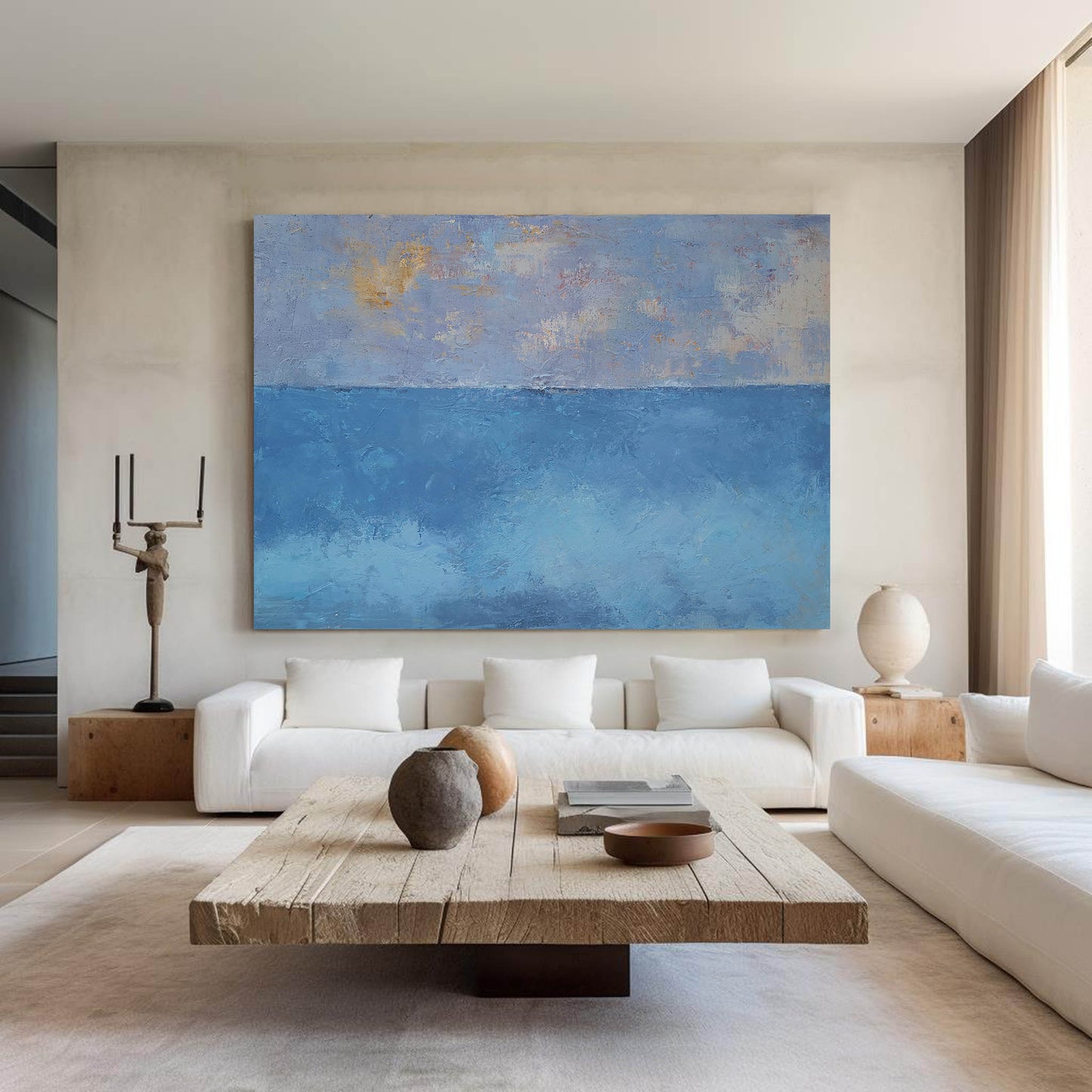 Vibrant Impressionist Ocean Canvas Art - Tranquil Seascape Blue Horizon Decor