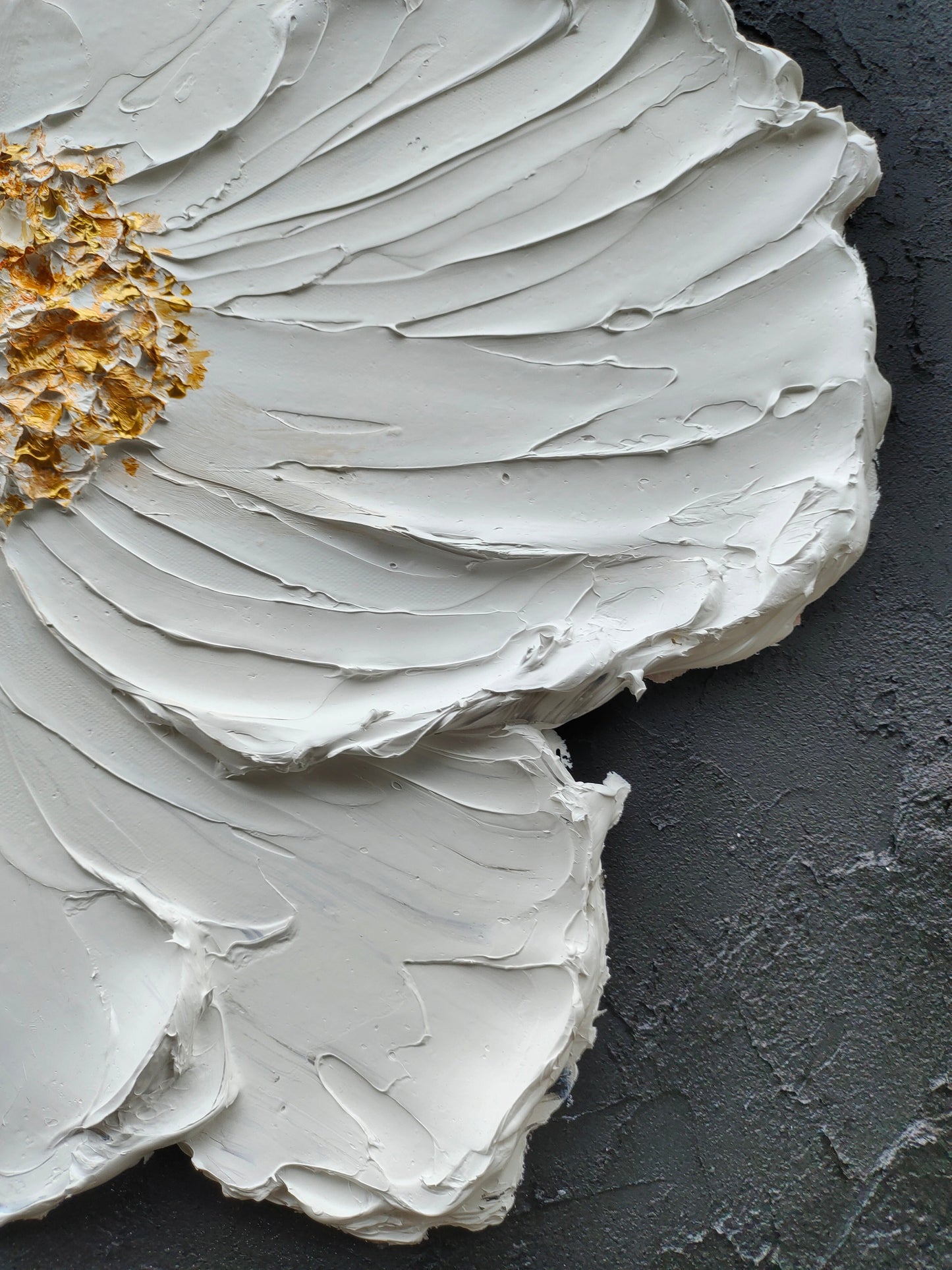 Elegant White Flower Abstract Oil Painting on Black Canvas for Modern Decor