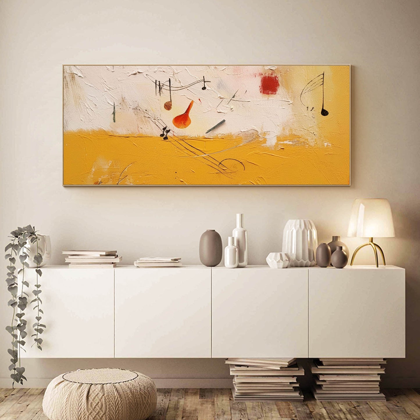 Colorful Abstract Oil Painting with Musical Motifs for Modern Home Decor