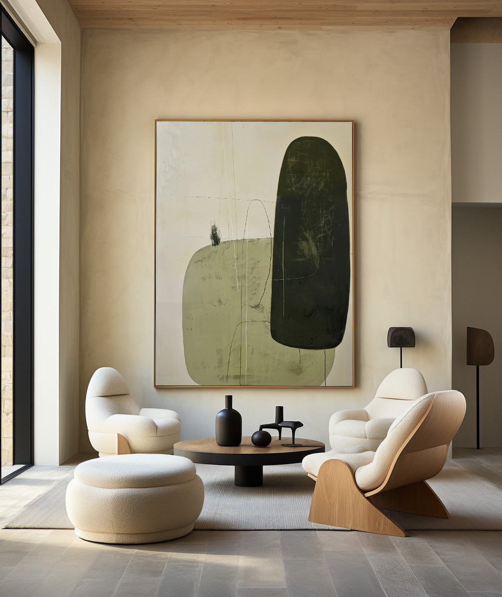 Contemporary Green Abstract Oil Painting for Modern Home Decor