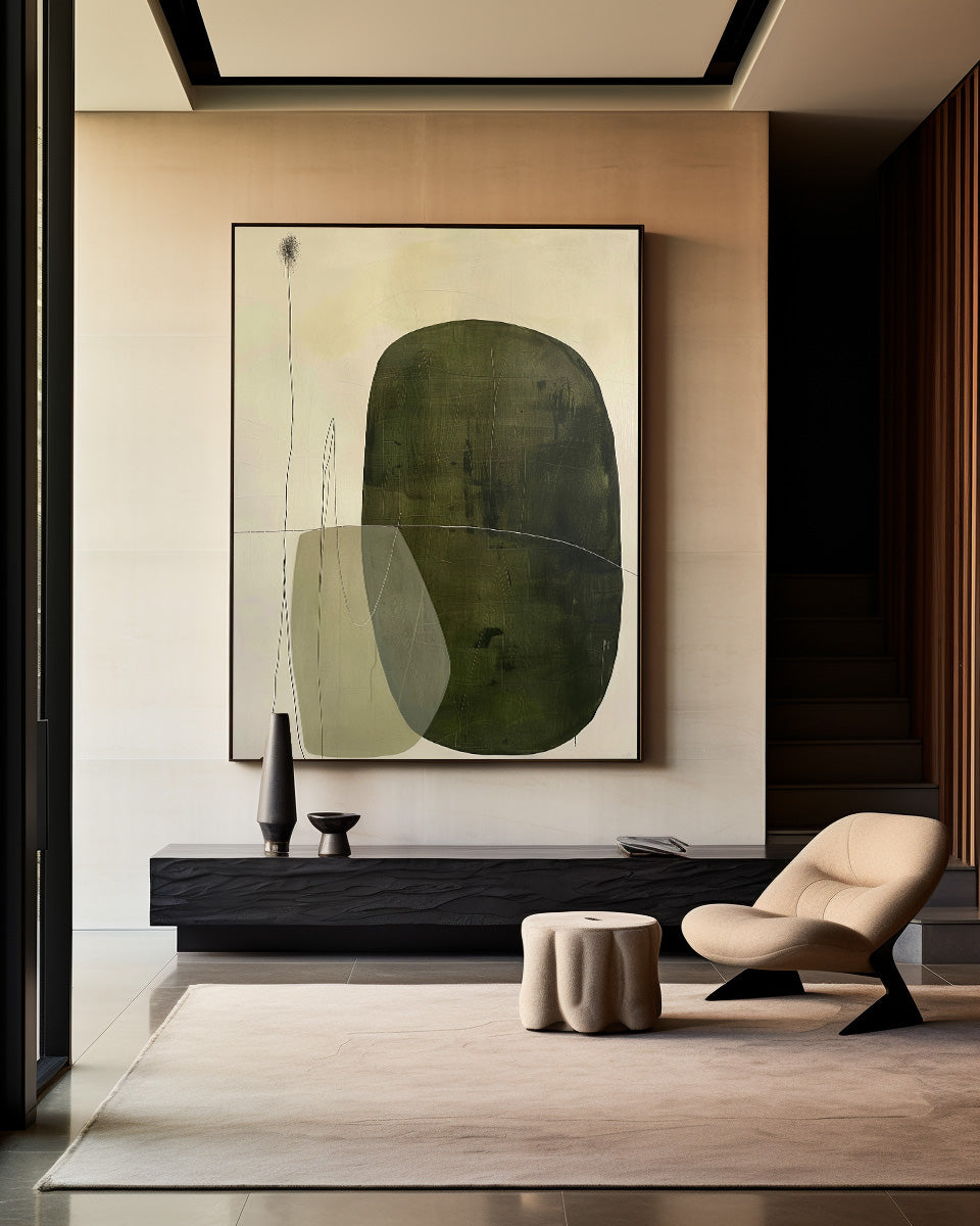 Contemporary Green Abstract Oil Painting for Modern Home Decor