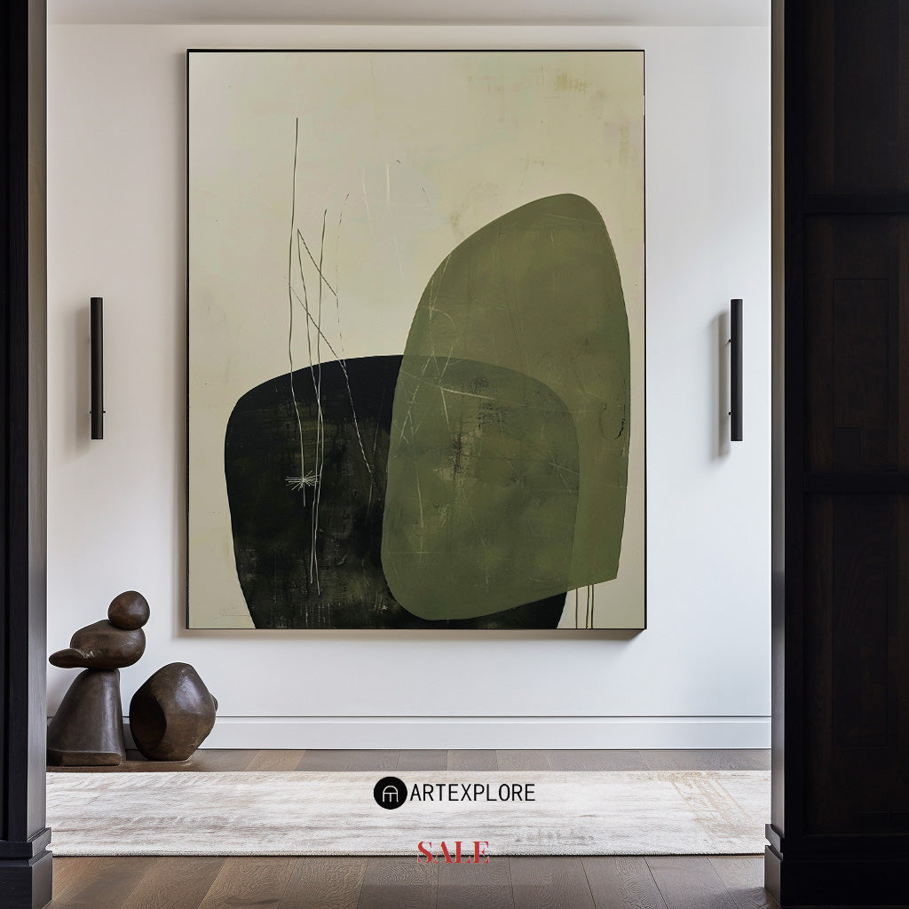 Contemporary Green Abstract Oil Painting for Modern Home Decor