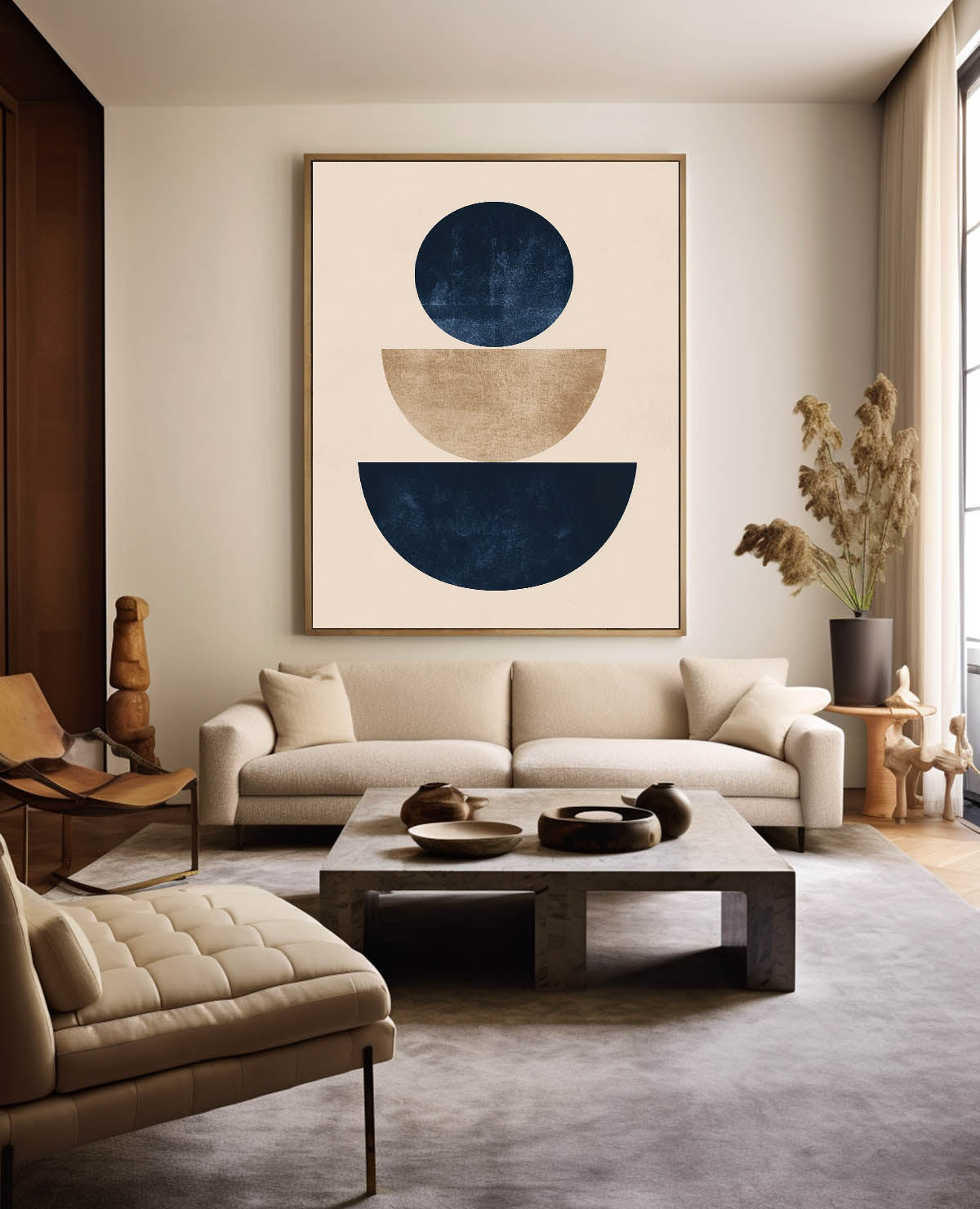 Contemporary Geometric Abstract Oil Painting with Bold Circular and Oval Shapes