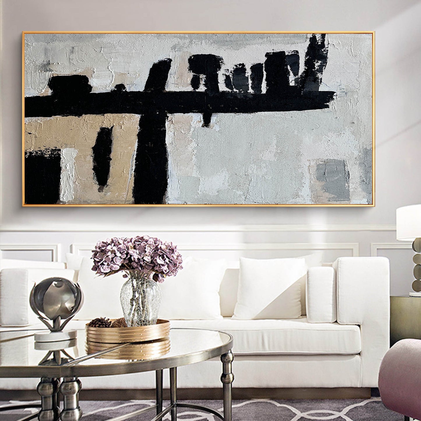 Contemporary Black and White Abstract Oil Painting for Modern Home Decor