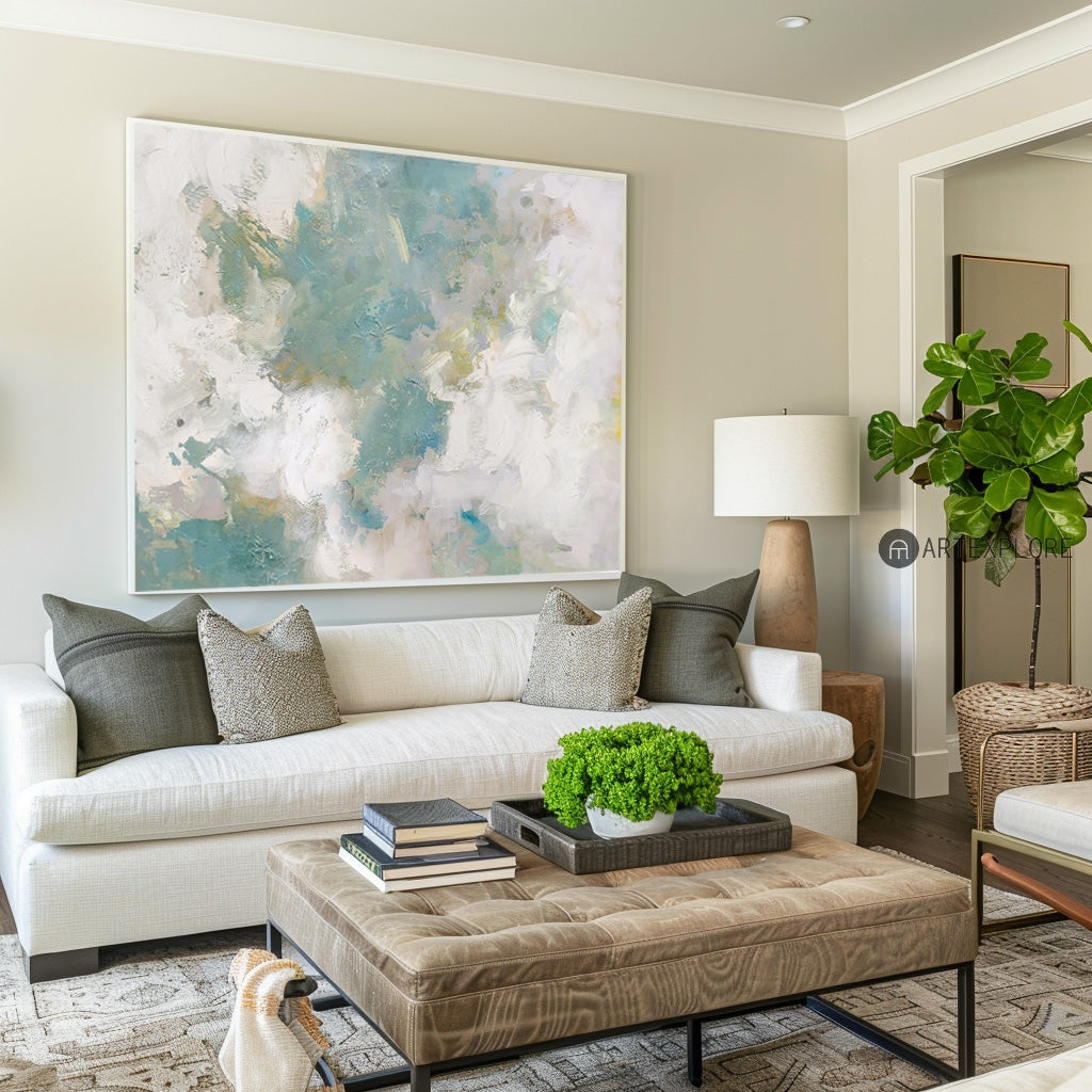 Serene Ocean Breeze Abstract Oil Painting for Tranquil Home Decor