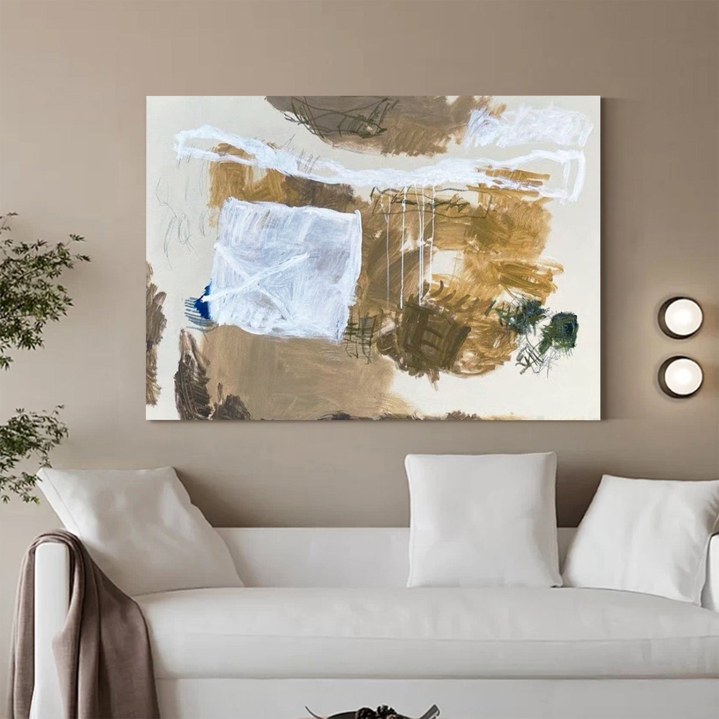Contemporary Abstract Oil Painting with Dynamic Textures and Earthy Tones