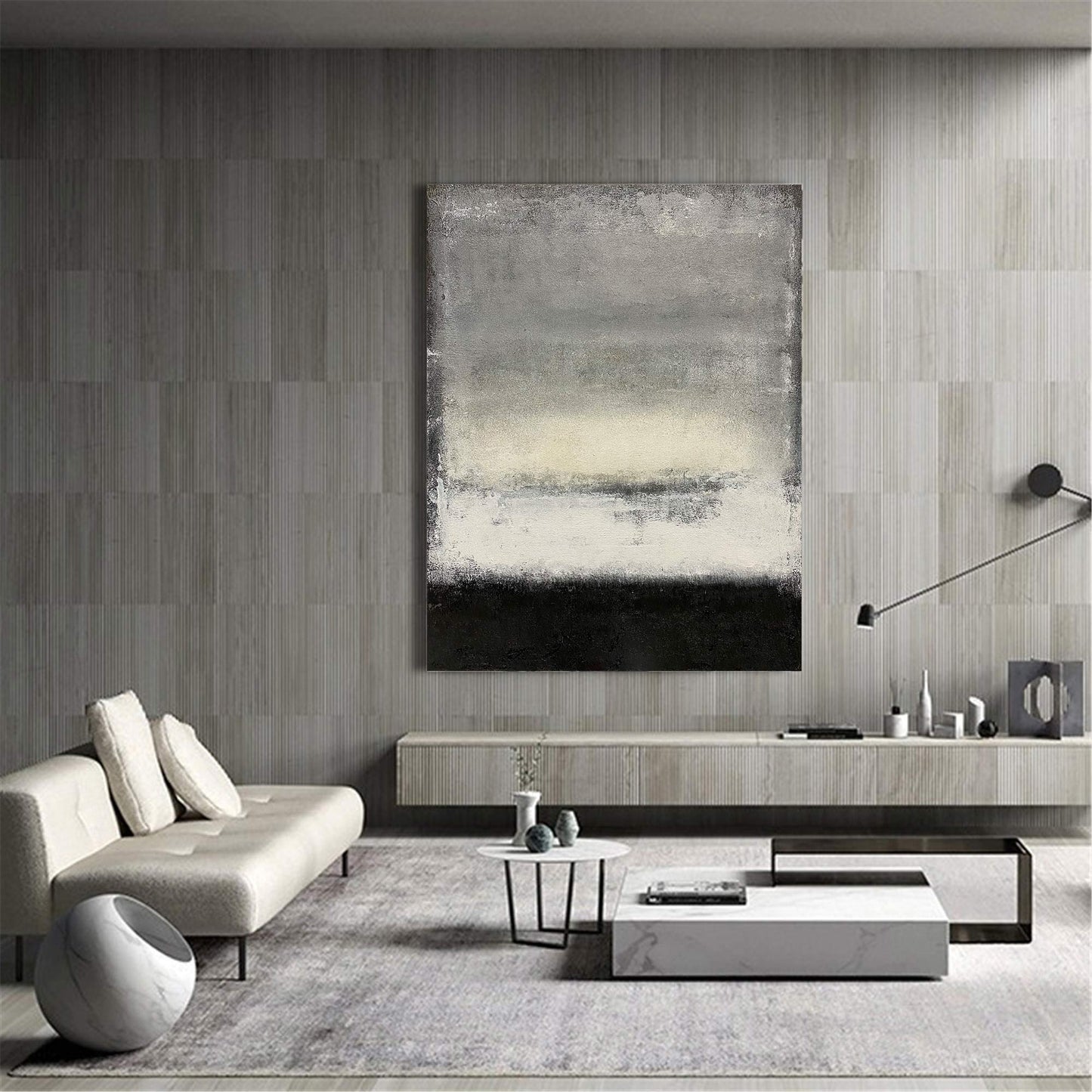 Contemporary Black, White, and Grey Abstract Oil Painting for Modern Decor