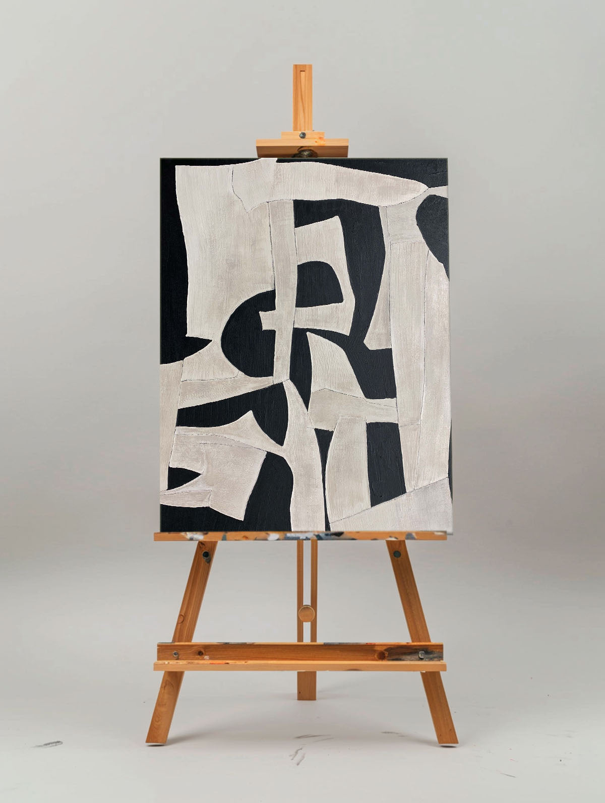 Contemporary Black and White Abstract Oil Painting for Modern Home Decor