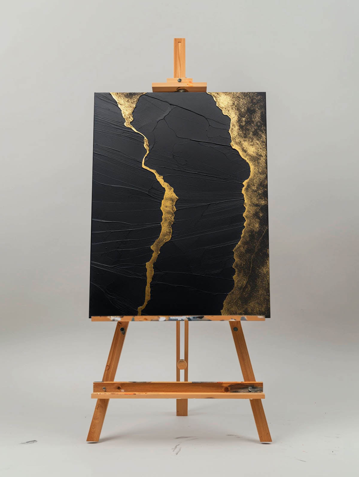 Elegant Black and Gold Minimalist Abstract Oil Painting for Modern Home Decor