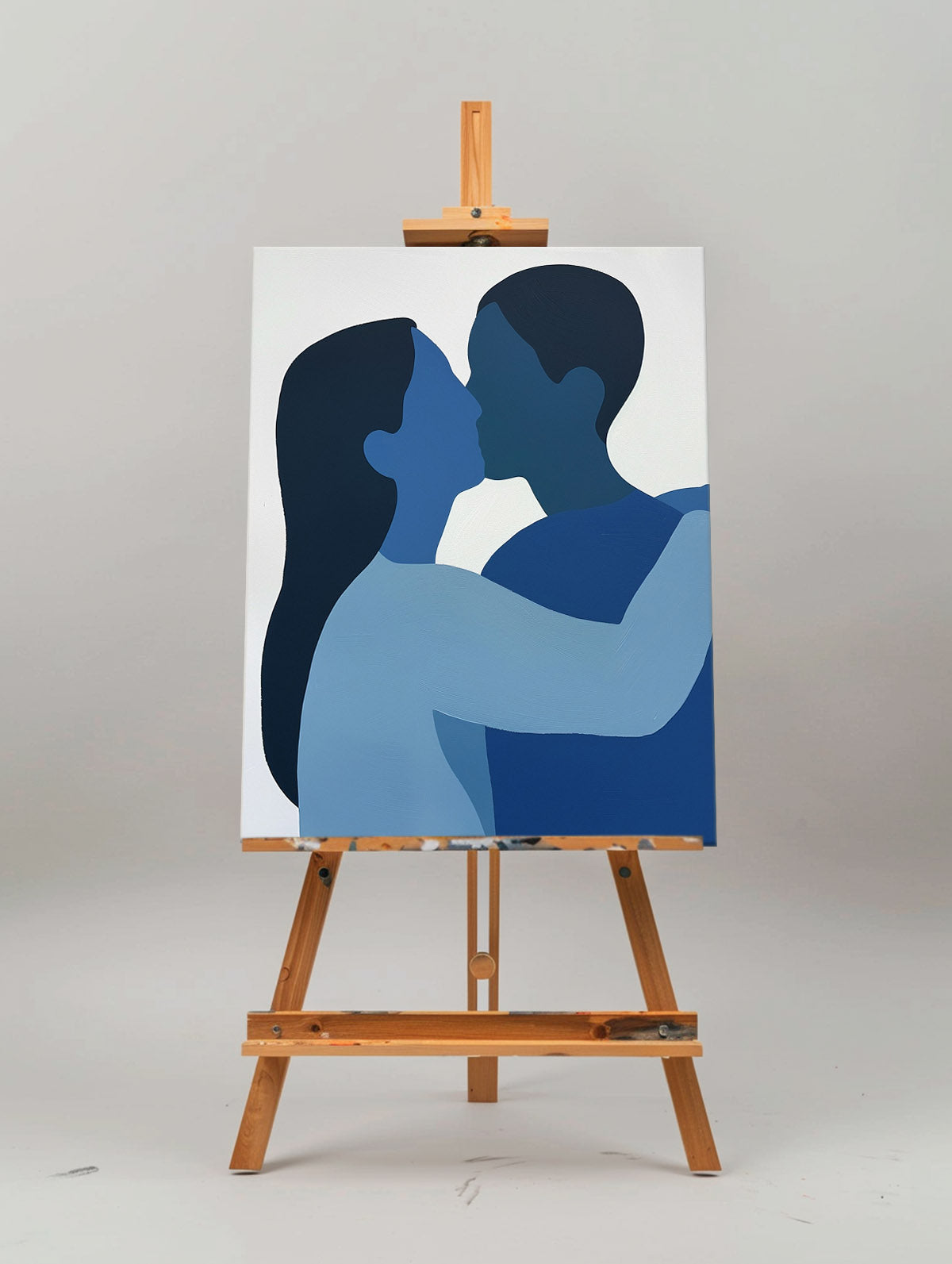 Blue Emotion: Modern Abstract Couple's Portrait Oil Painting