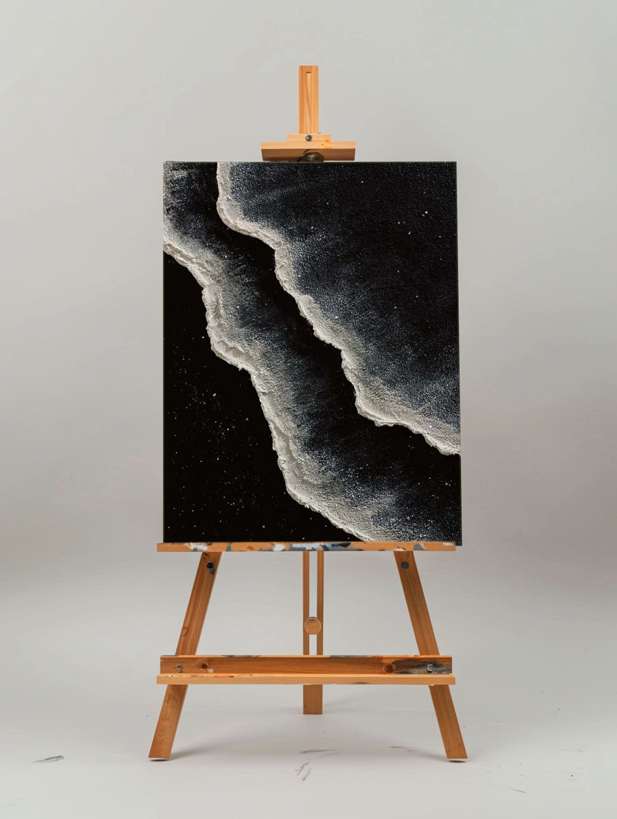 Monochrome Coastal Waves Oil Painting - Modern Black and White Art for Home Décor