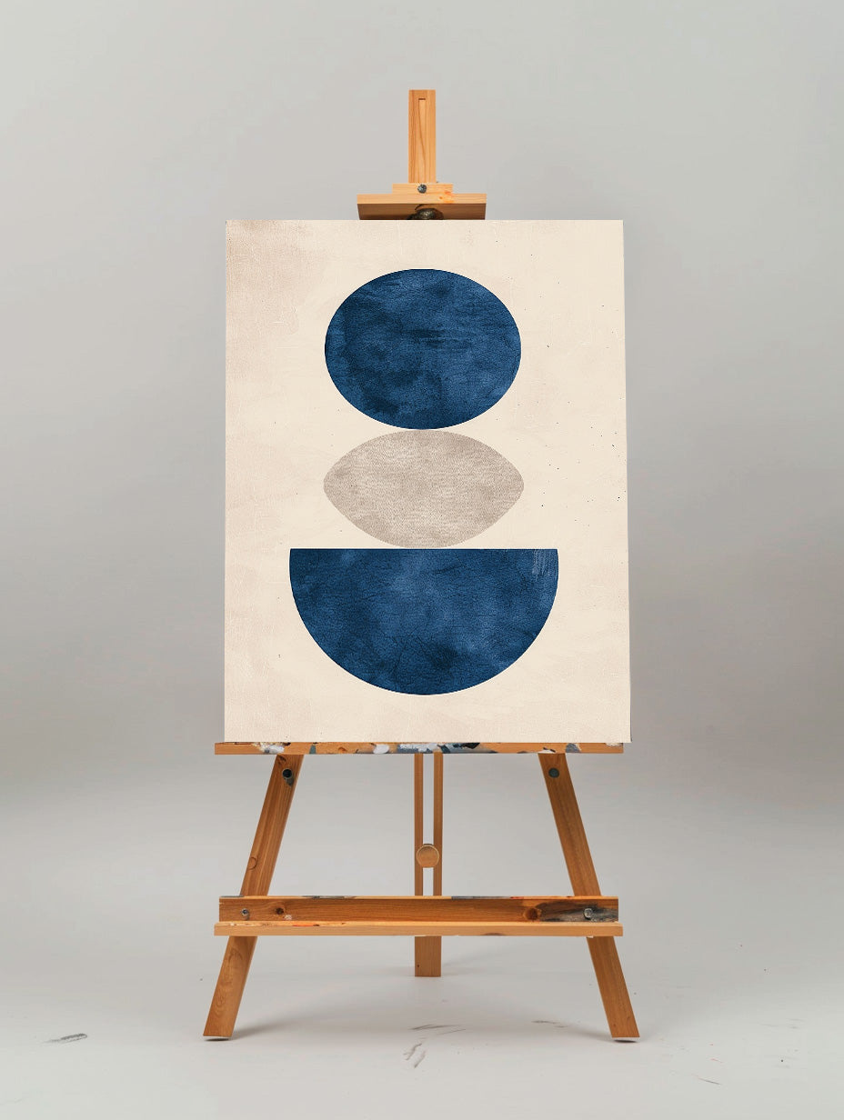 Contemporary Blue Geometric Abstract Oil Painting for Modern Home Decor