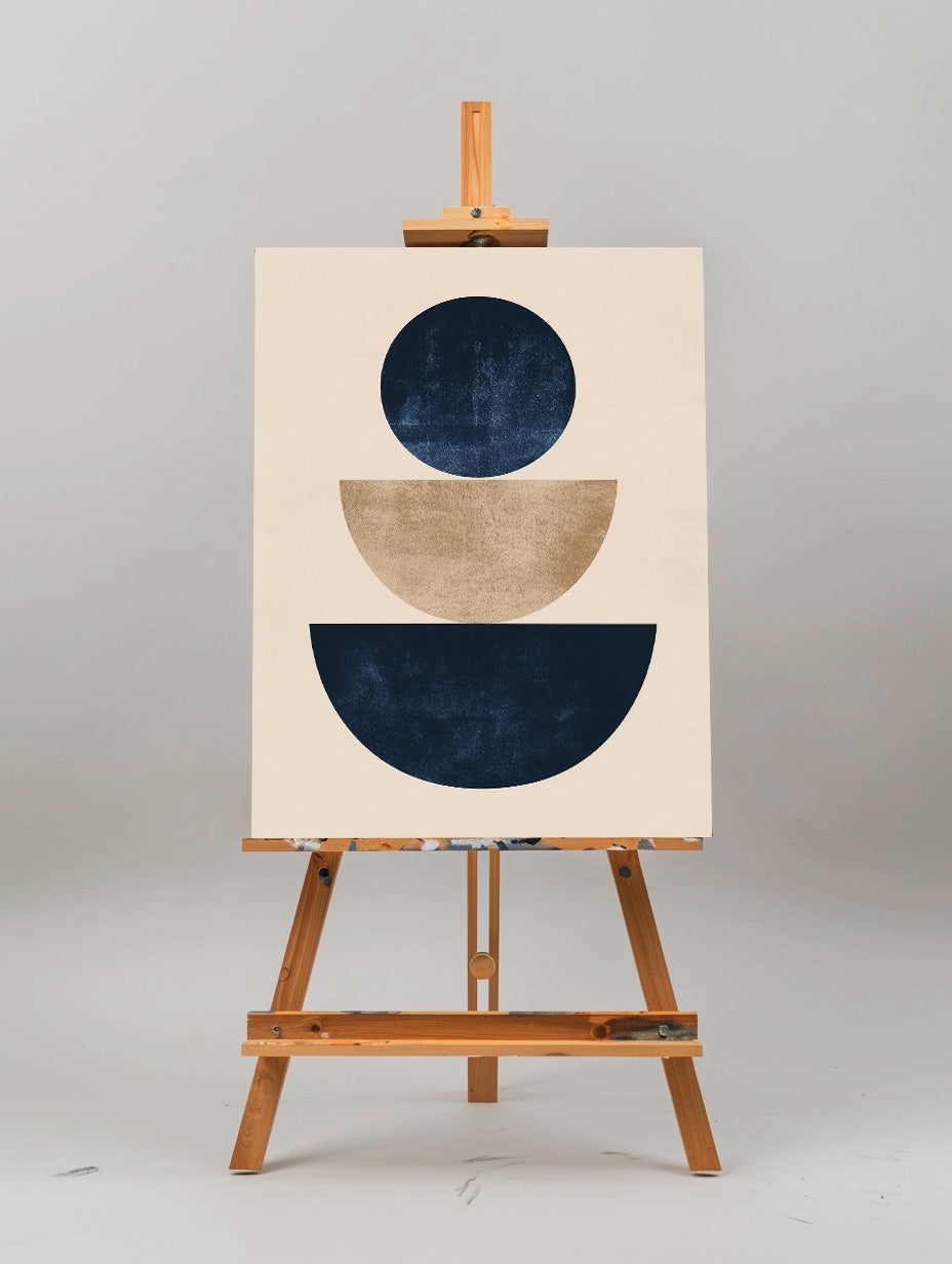 Contemporary Geometric Abstract Oil Painting with Bold Circular and Oval Shapes