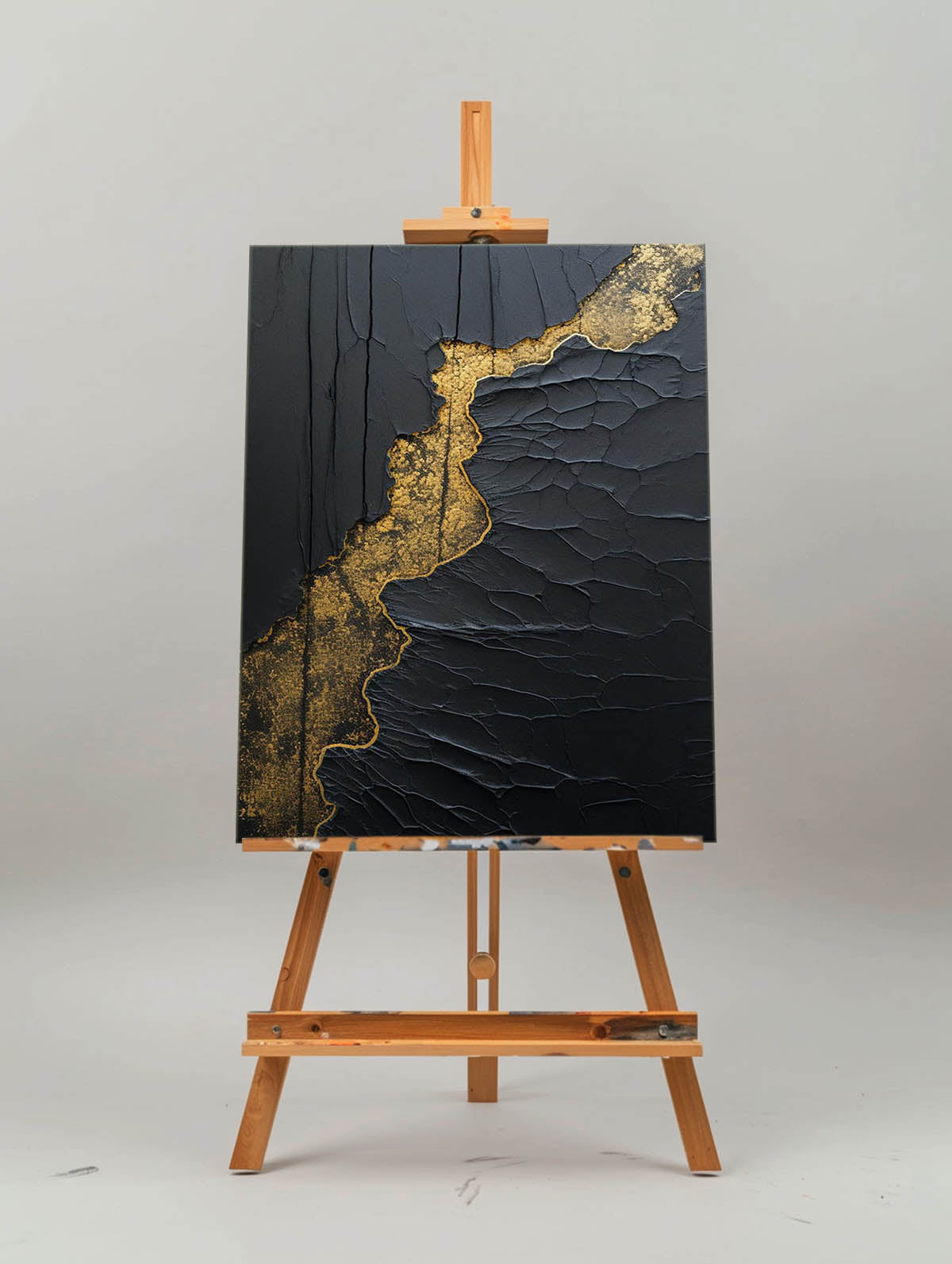 Elegant Black and Gold Minimalist Abstract Oil Painting for Modern Home Decor