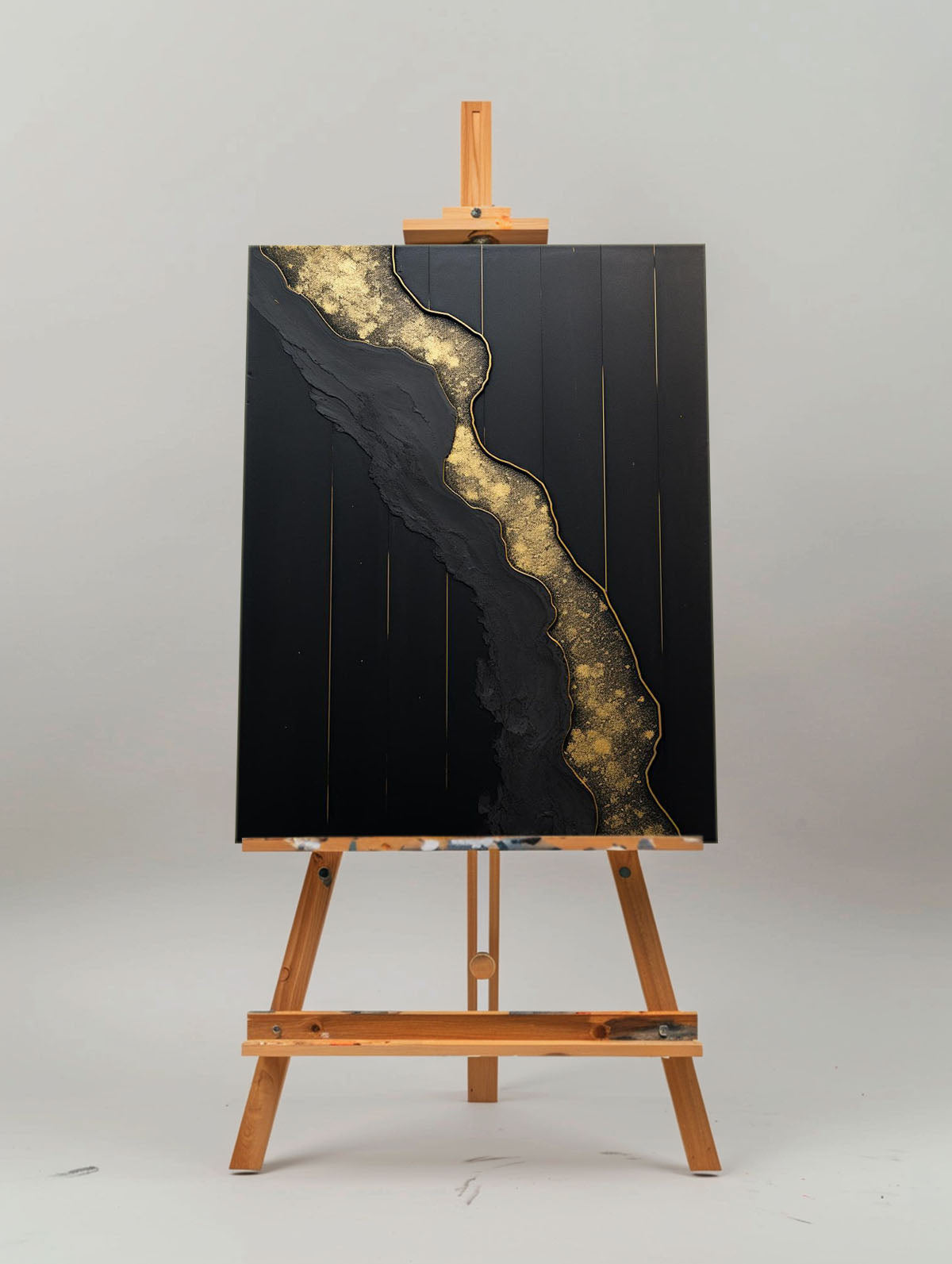 Elegant Black and Gold Minimalist Abstract Oil Painting for Modern Home Decor