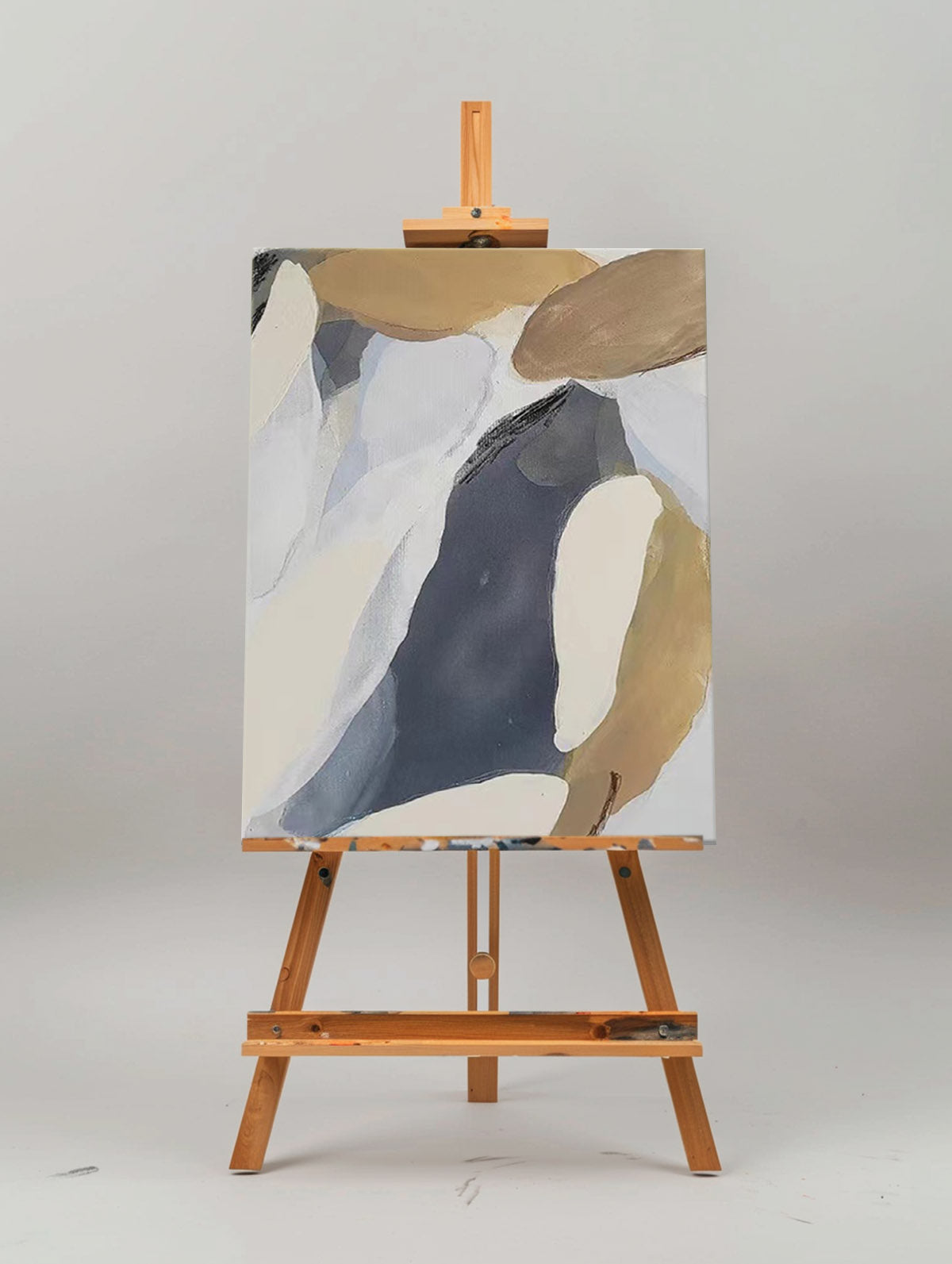 Contemporary Abstract Oil Painting with Bold Neutral Colors and Dynamic Textures