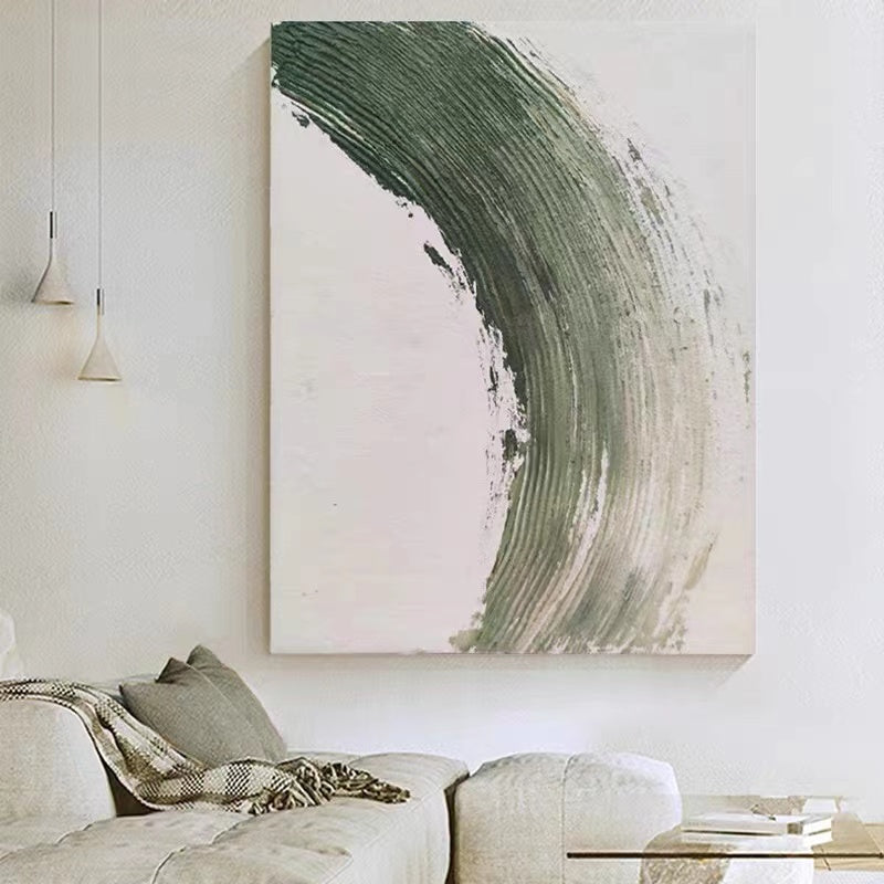 Abstract Green Streak Minimalist Oil Painting