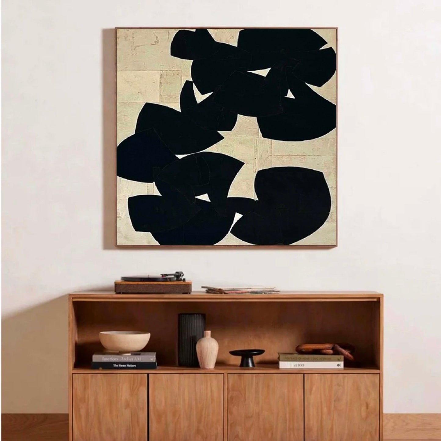 Modern Minimalist Black Abstract Oil Painting for Contemporary Home Decor