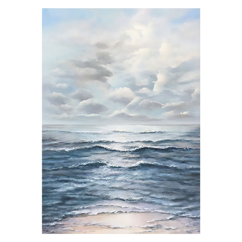 Majestic Stormy Sea Oil Painting - Ocean Waves and Dramatic Clouds Artwork