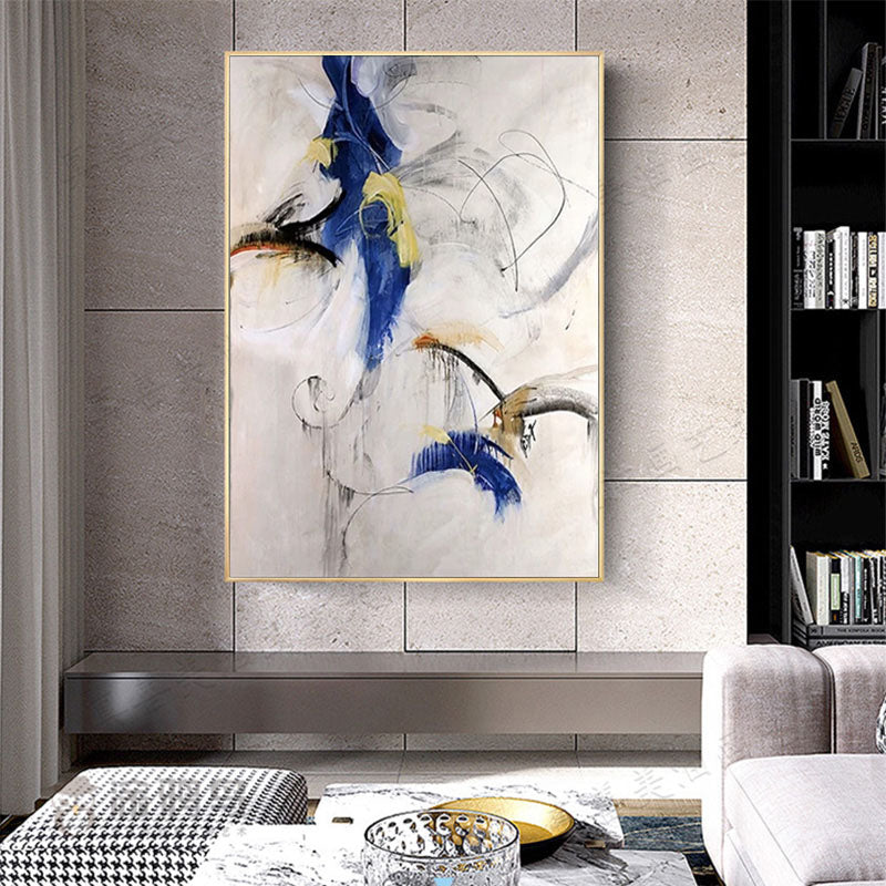 Abstract Blue and Yellow Oil Painting for Modern Living Room Decor