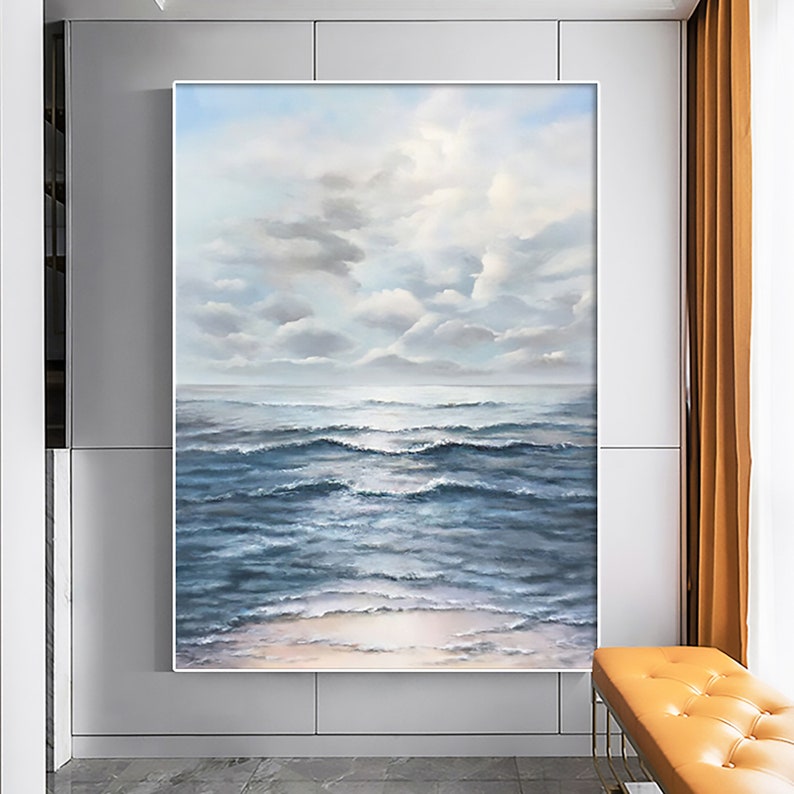 Majestic Stormy Sea Oil Painting - Ocean Waves and Dramatic Clouds Artwork