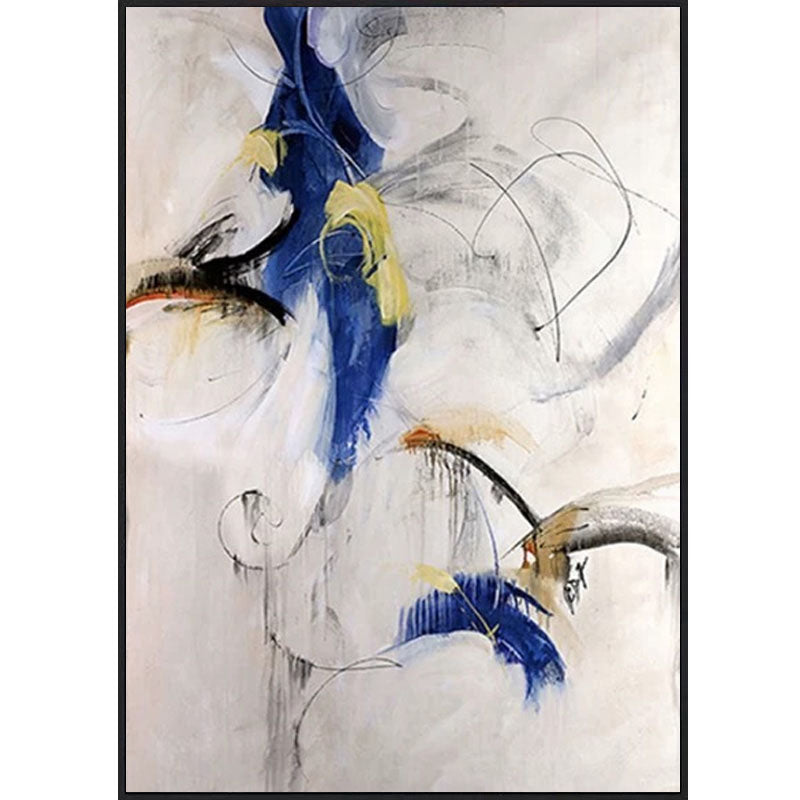 Abstract Blue and Yellow Oil Painting for Modern Living Room Decor