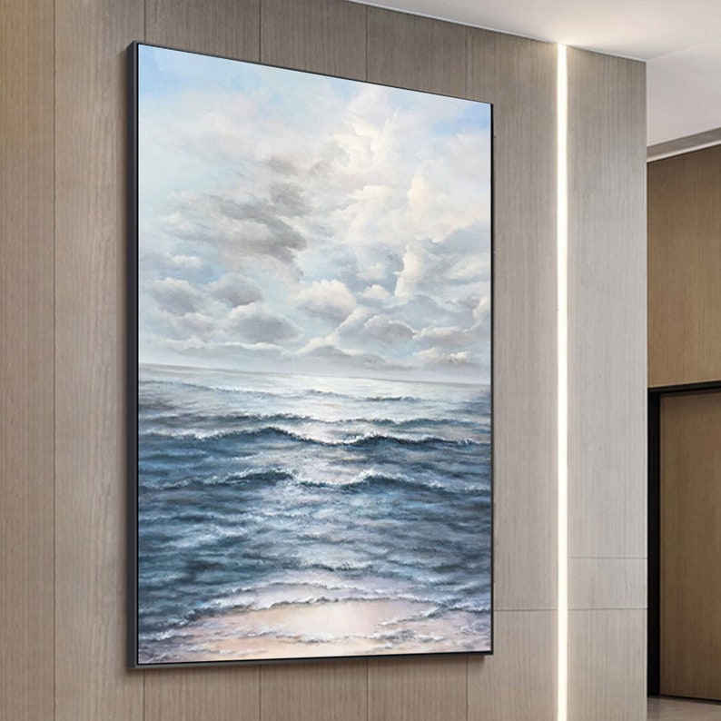 Majestic Stormy Sea Oil Painting - Ocean Waves and Dramatic Clouds Artwork