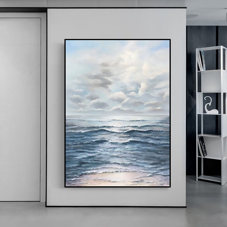 Majestic Stormy Sea Oil Painting - Ocean Waves and Dramatic Clouds Artwork