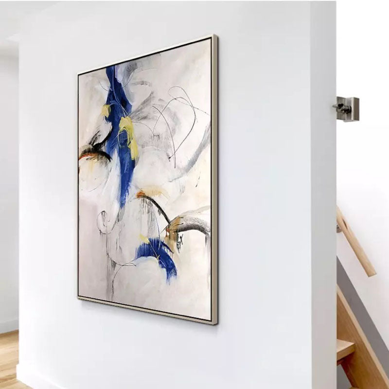 Abstract Blue and Yellow Oil Painting for Modern Living Room Decor