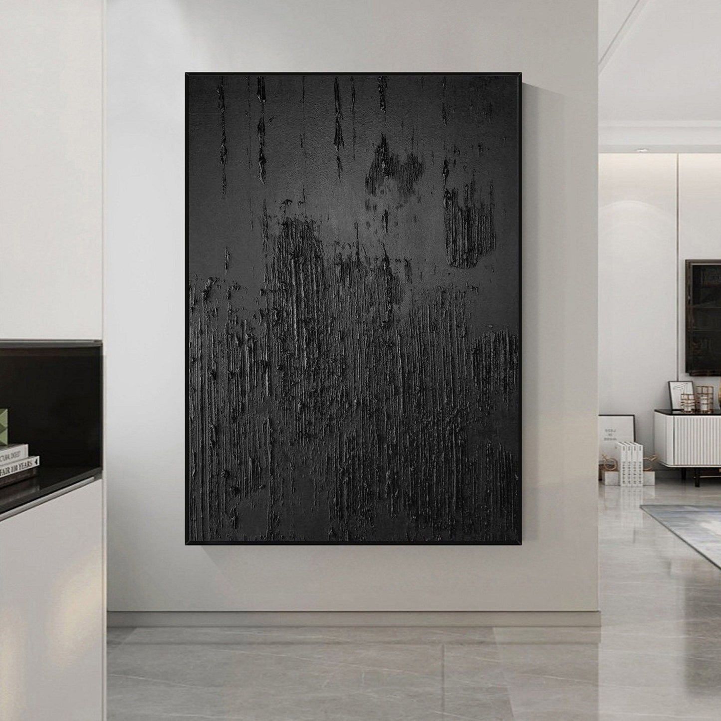 Elegant Black Abstract Oil Painting for Modern Minimalist Decor