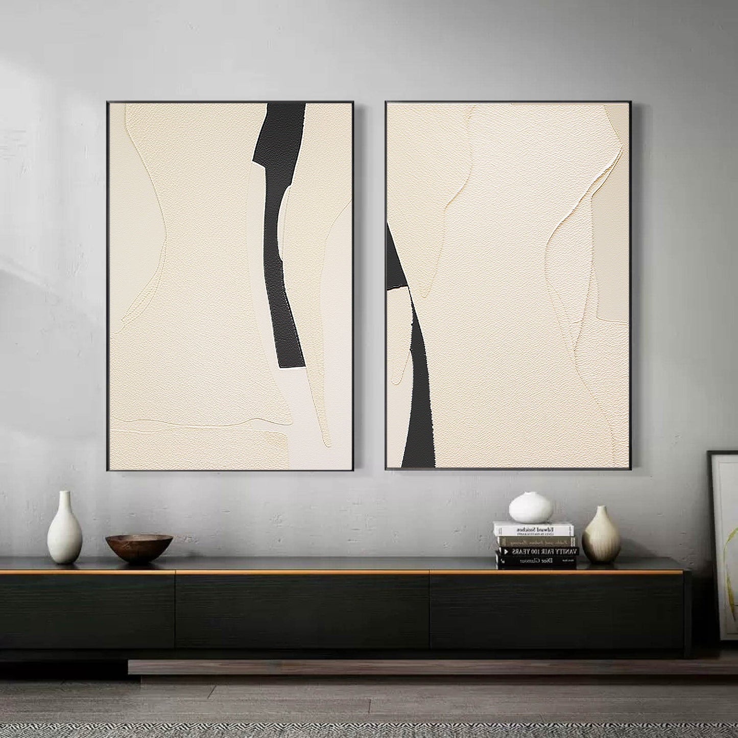 Contemporary Abstract Oil Painting Duo for Modern Home Decor
