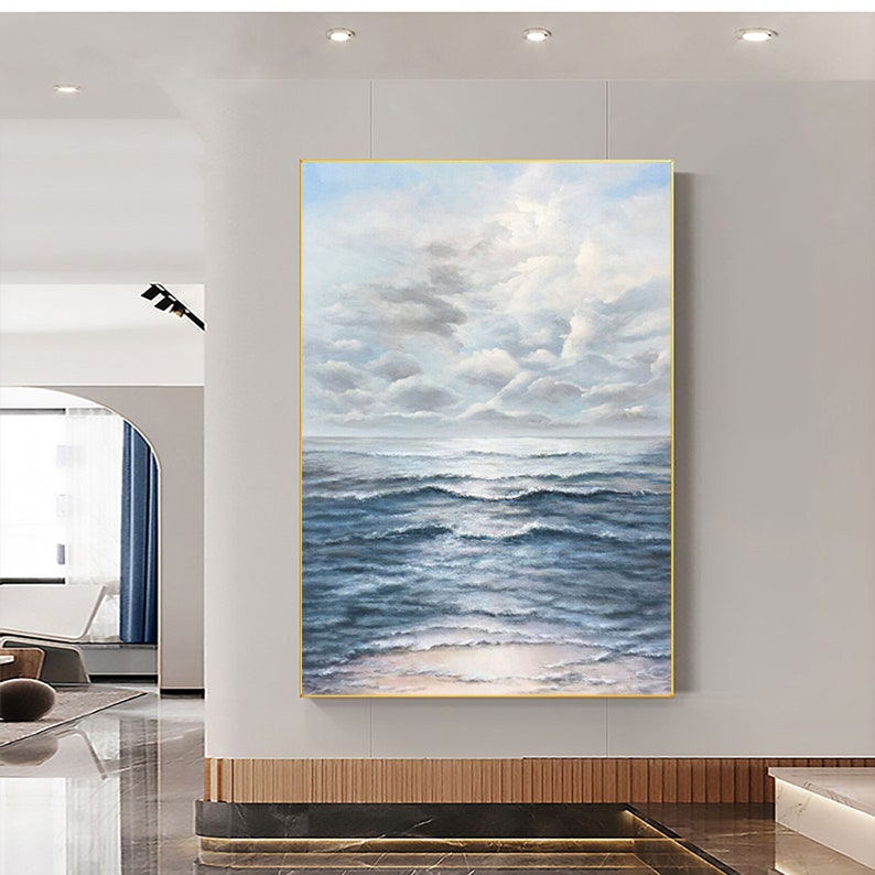 Majestic Stormy Sea Oil Painting - Ocean Waves and Dramatic Clouds Artwork