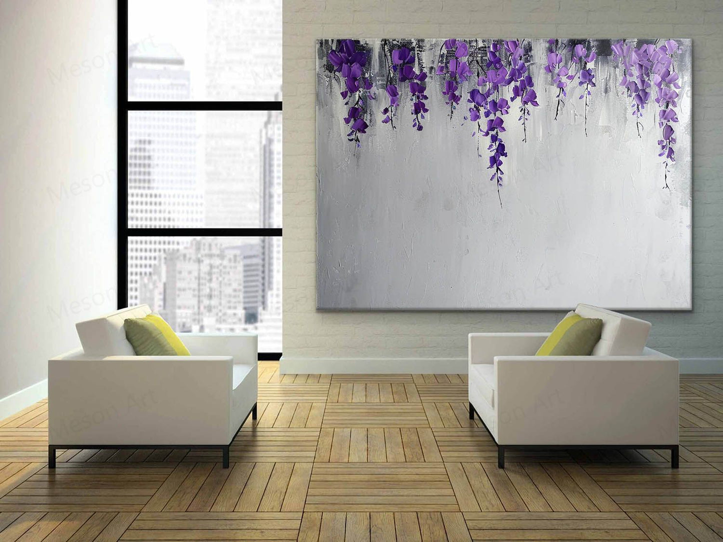 Delicate Purple Floral Abstract Oil Painting for Modern Home Decor