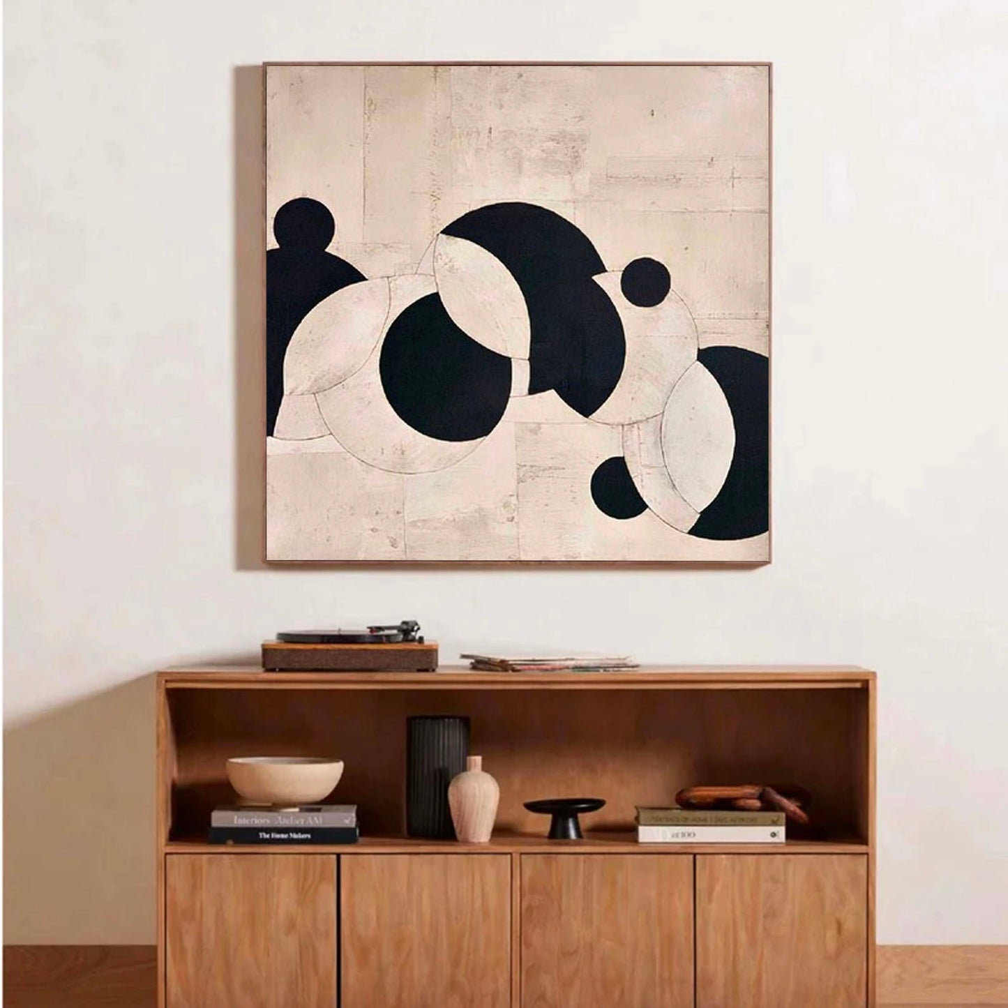 Modern Minimalist Black and White Abstract Oil Painting for Contemporary Decor