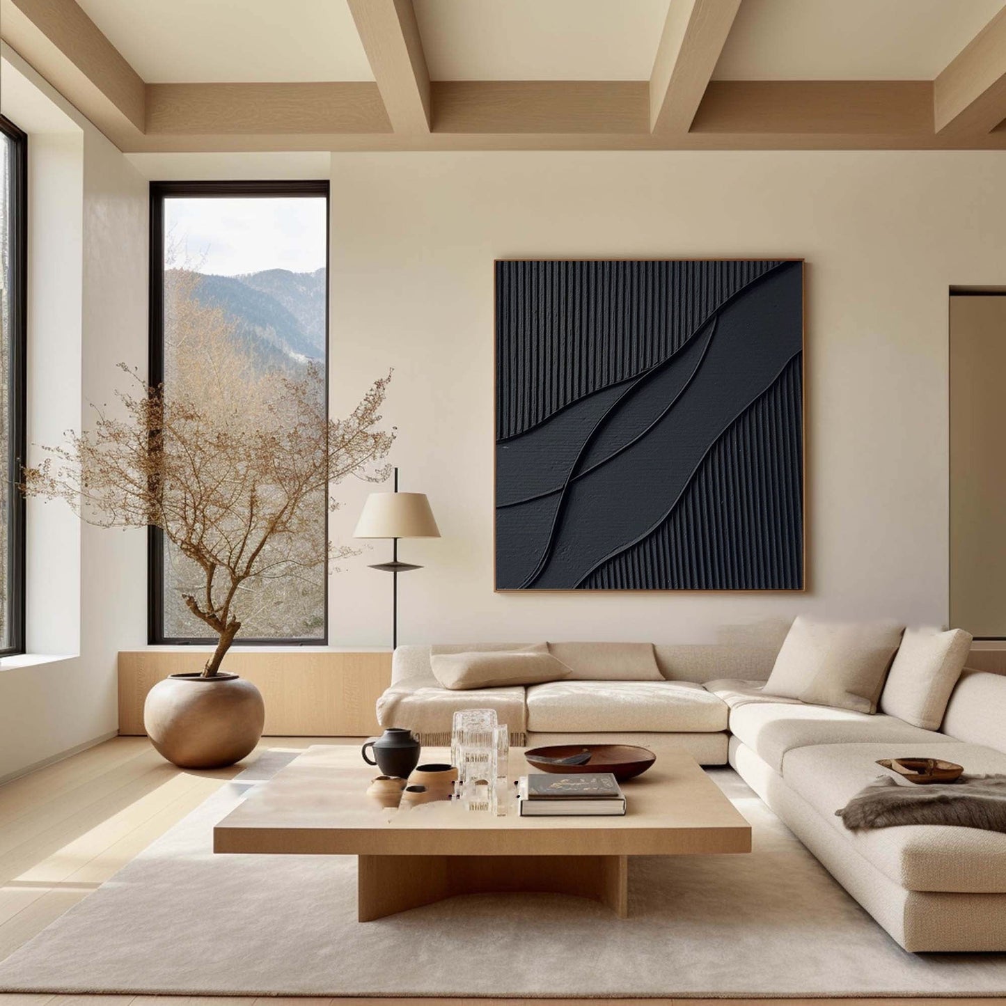 Elegant Black Waves Abstract Oil Painting for Modern Home Decor