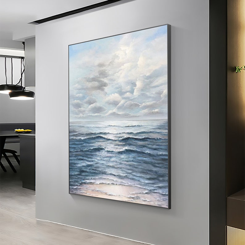 Majestic Stormy Sea Oil Painting - Ocean Waves and Dramatic Clouds Artwork