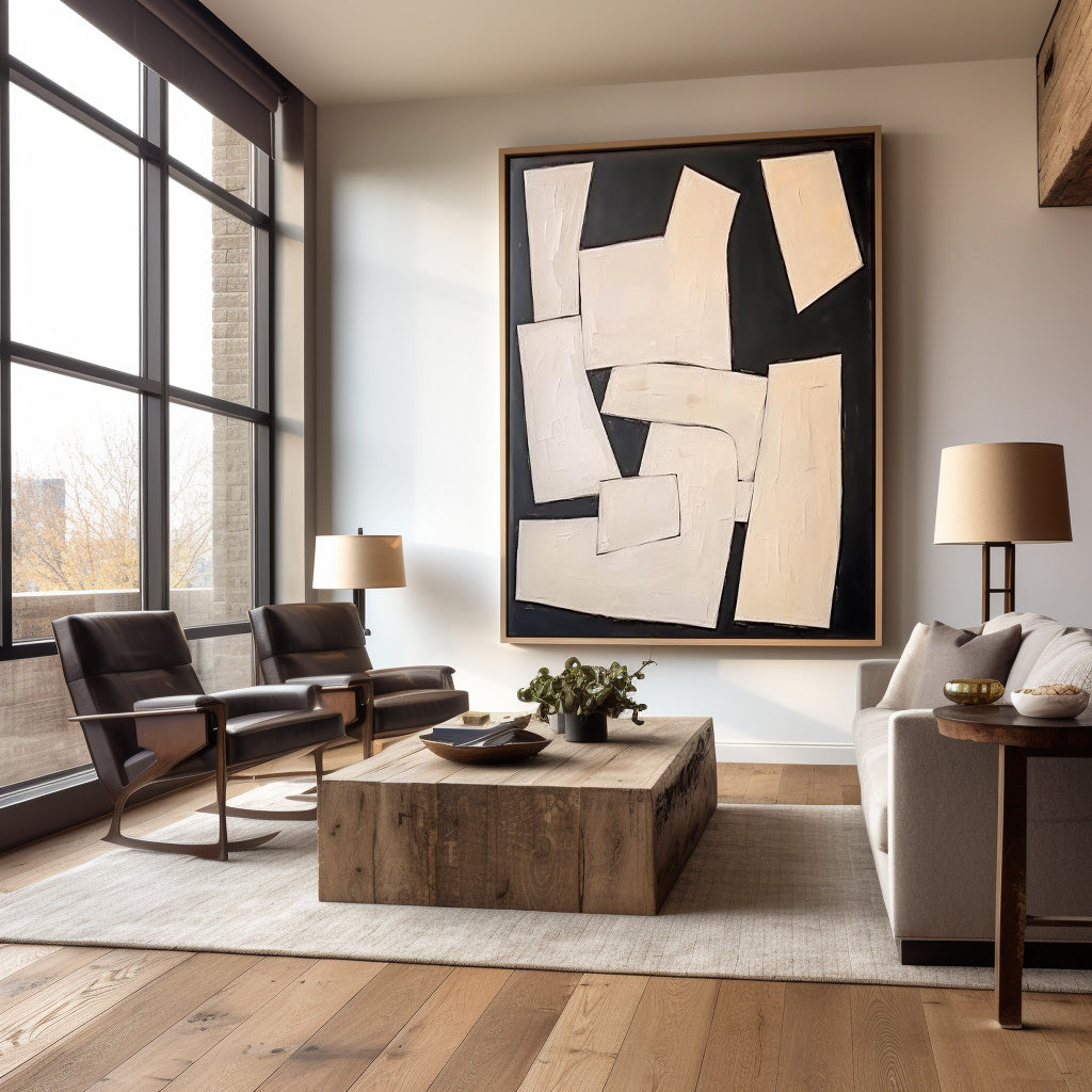 Contemporary Black and White Abstract Oil Painting for Modern Home Decor