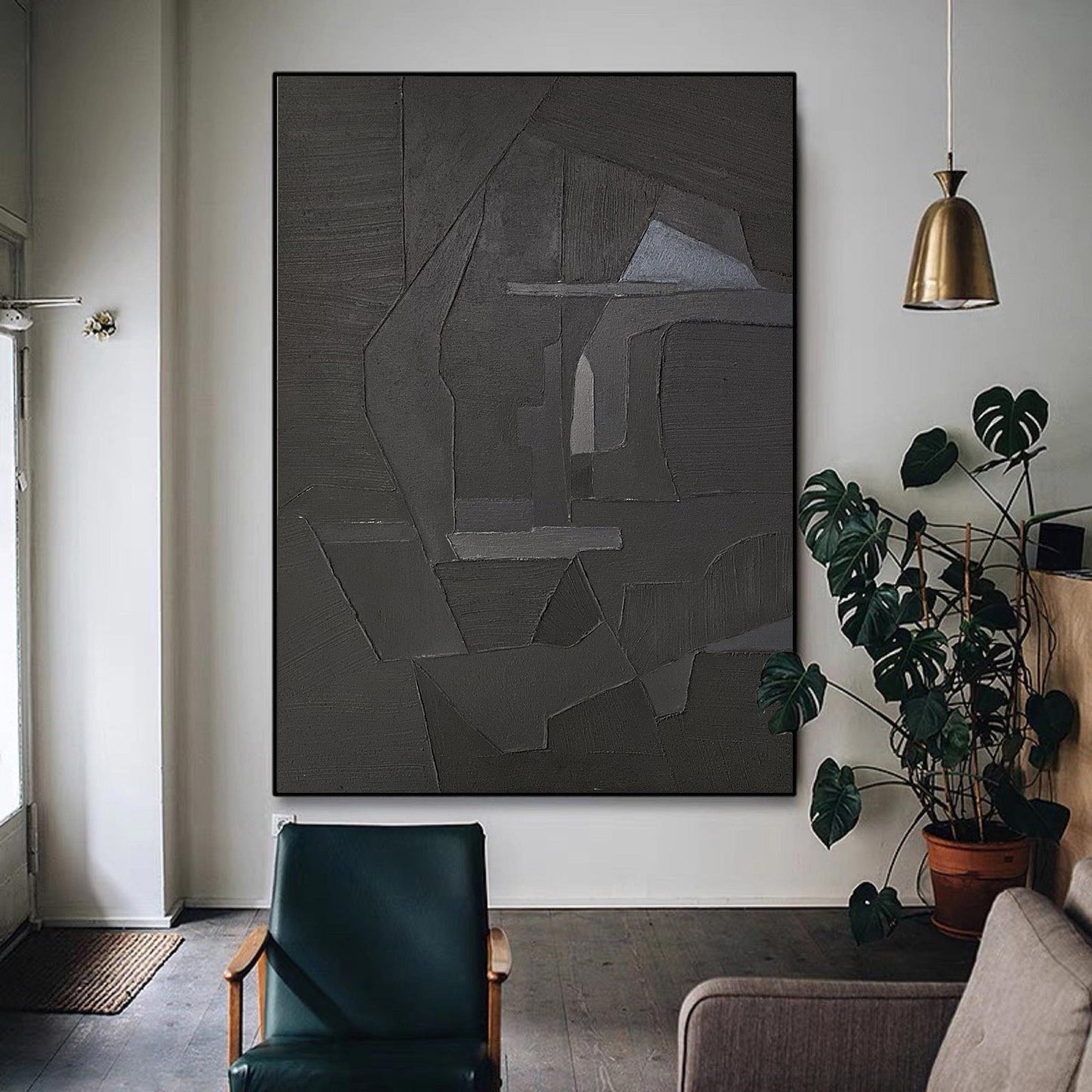 Contemporary Black Abstract Oil Painting for Modern Minimalist Home Décor