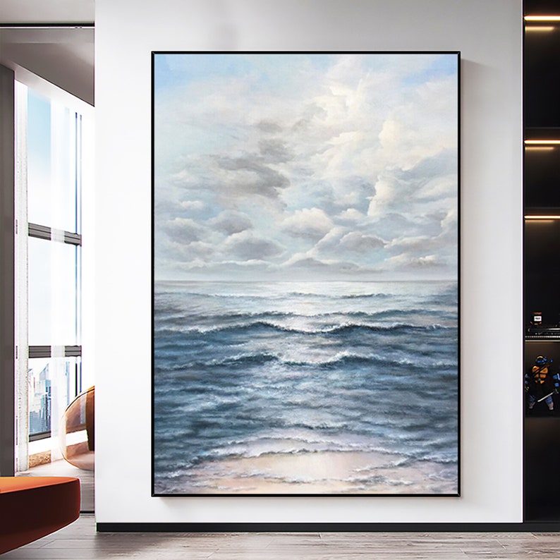 Majestic Stormy Sea Oil Painting - Ocean Waves and Dramatic Clouds Artwork