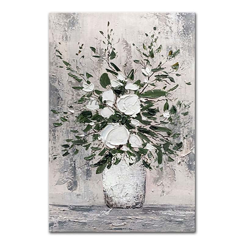 Elegant White Flower Bouquet in Glass Vase - Modern Oil Painting for Home Decor