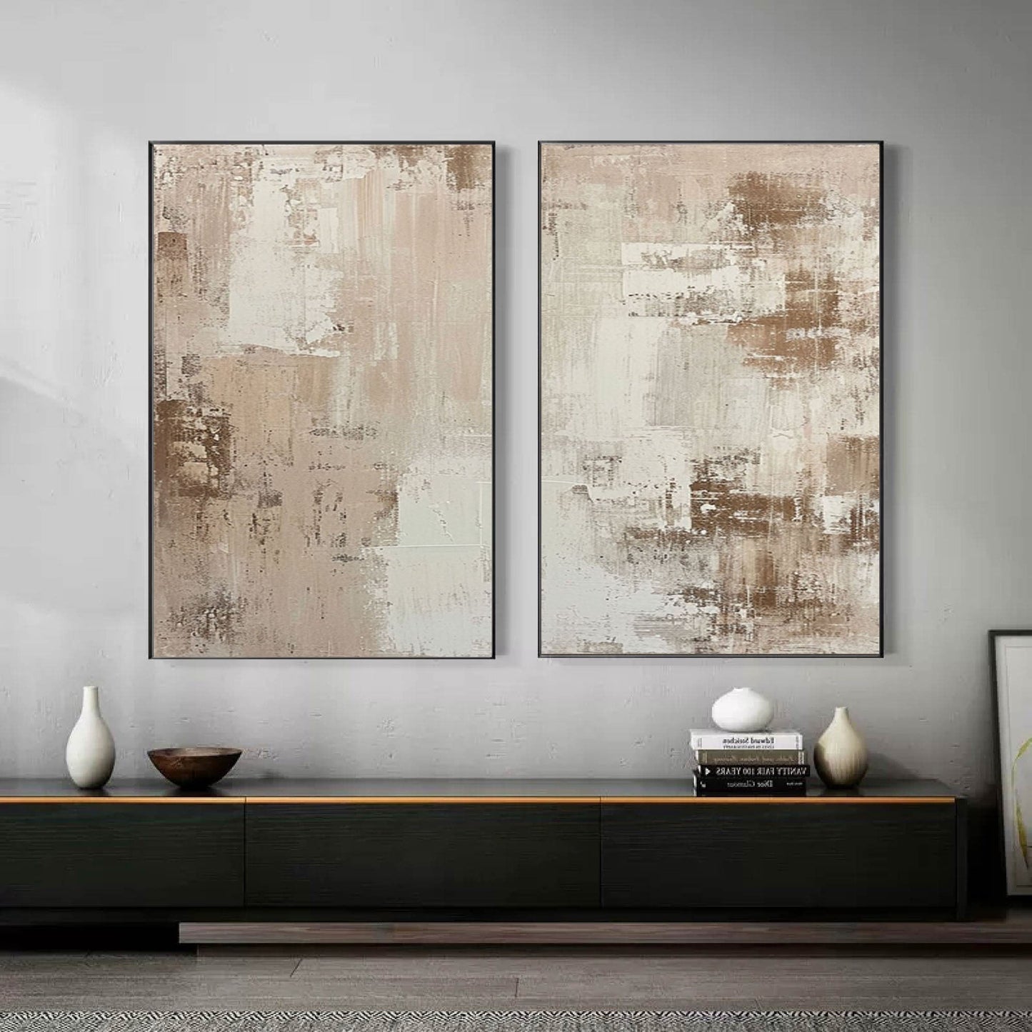 Beige and Brown Abstract Wall Art Set for Modern Home Decor
