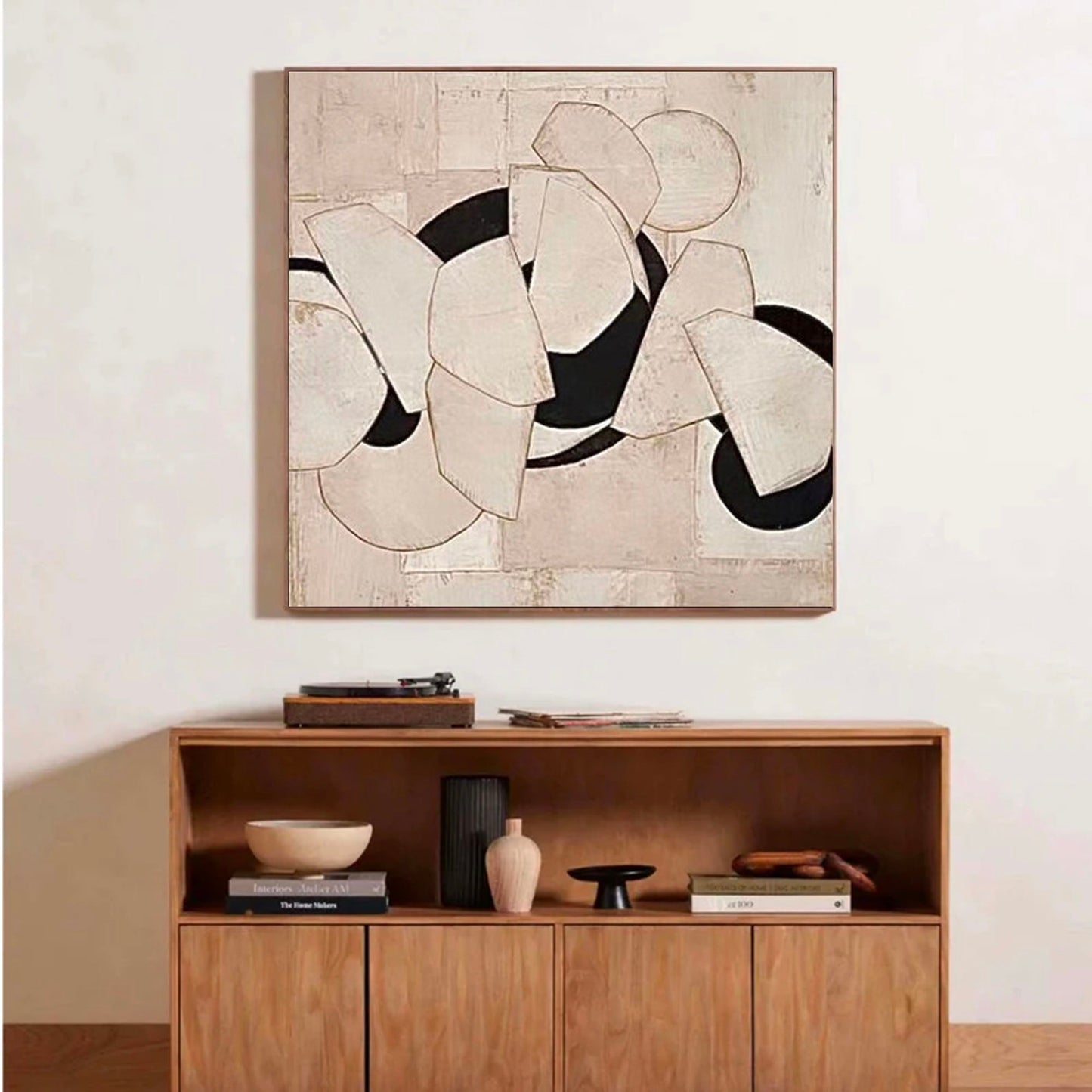 Modern Minimalist Oil Painting with Abstract Shapes and Neutral Tones