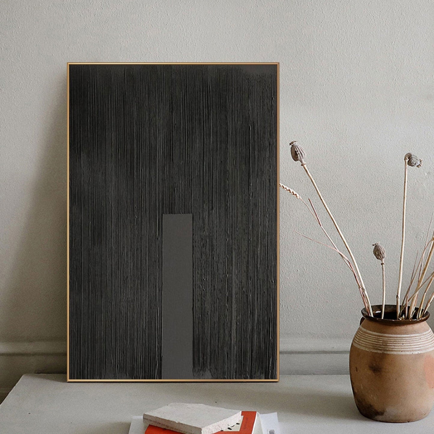 Elegant Black Minimalist Abstract Oil Painting for Modern Home Decor